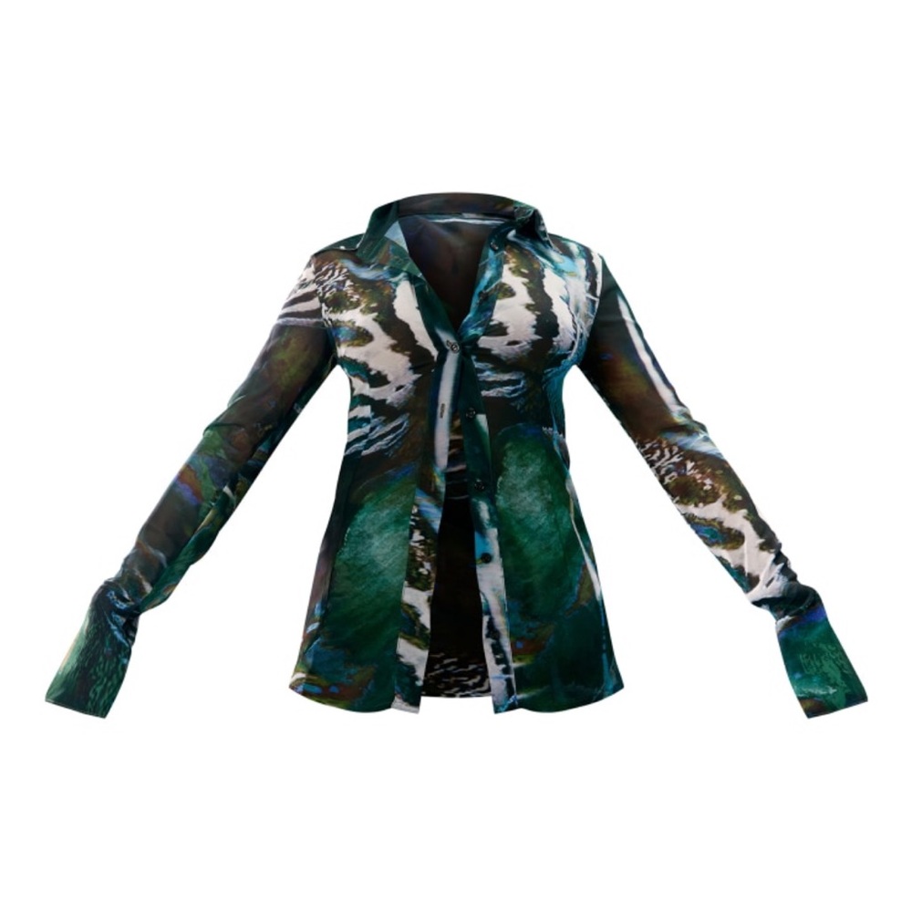 Green Abstract Floral Printed Chiffon Shirt